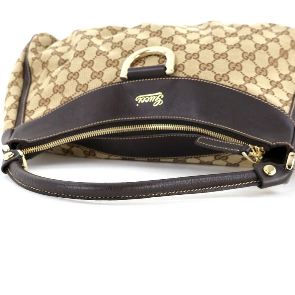 Gucci GG Canvas Hobo Bag Shoulder Tote Handbag Beige Brown Leather One - Picture 8 of 11
